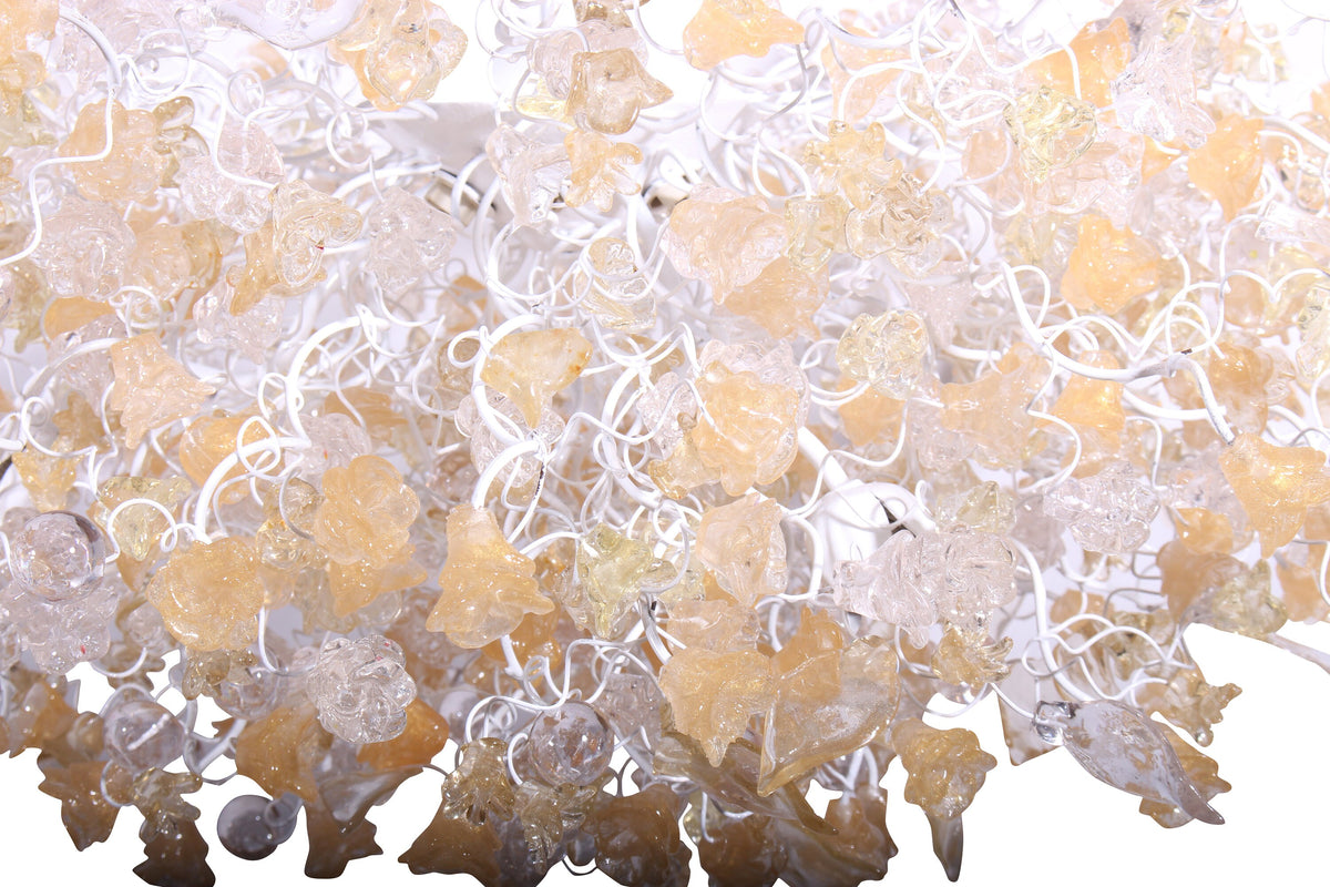 Hanging chandeliers with light gold and clear color flowers and leaves for Dining Room