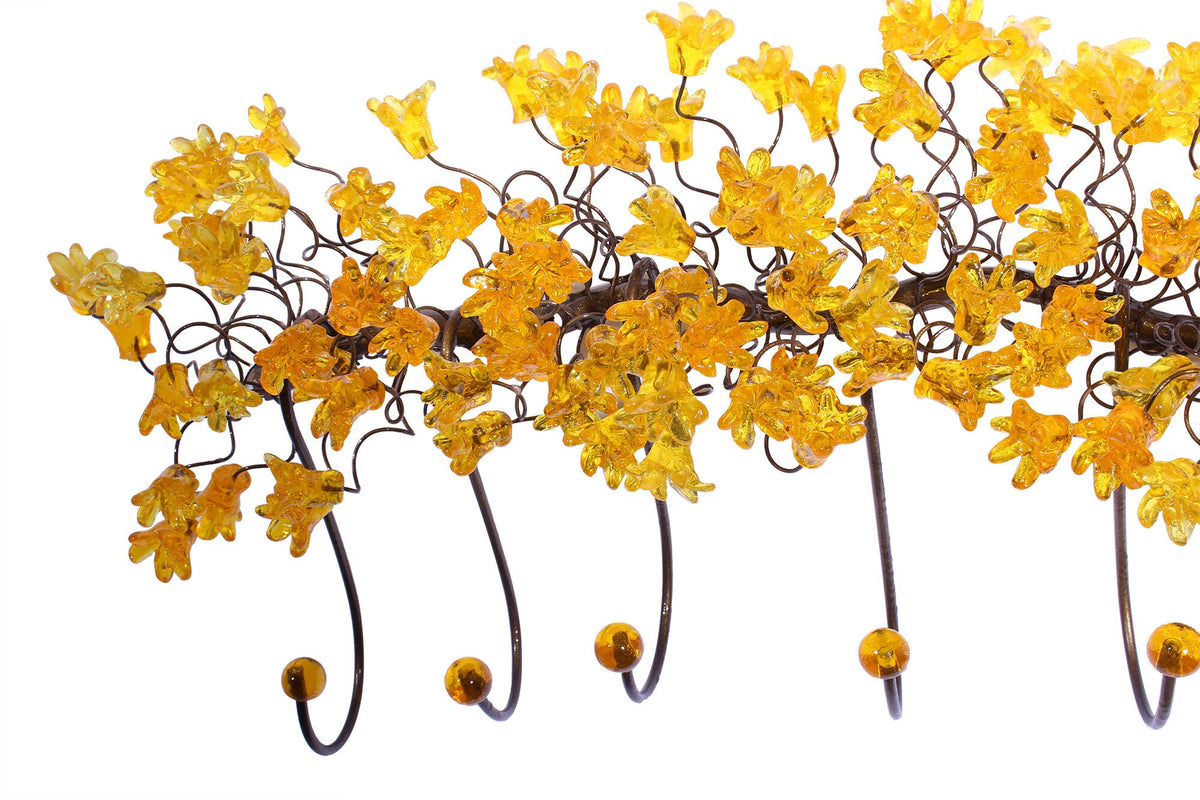 Unique hooks Coat Rack, Wall Hook with yellow resin flowers and leaves, decorative wall hanger.
