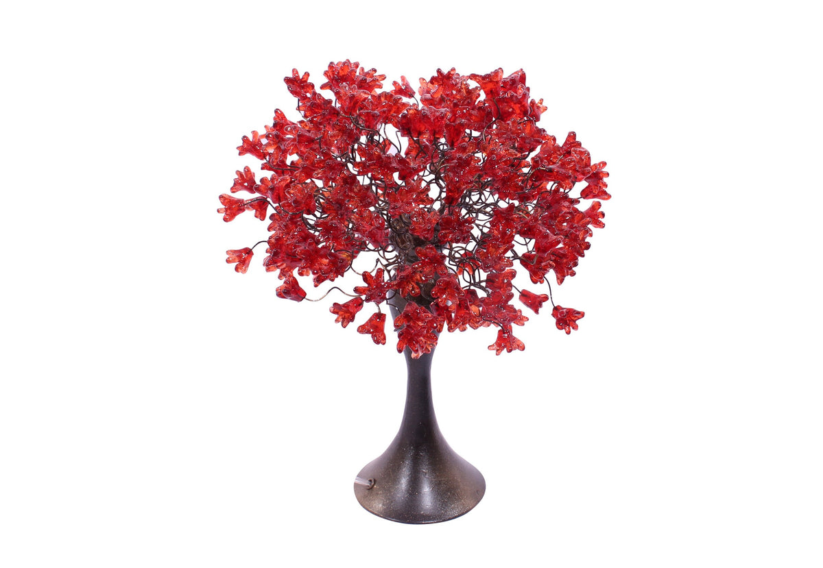 Table lamp with red flowers, modern desk lamp with metal wires and yellow flowers for your bedroom, living room