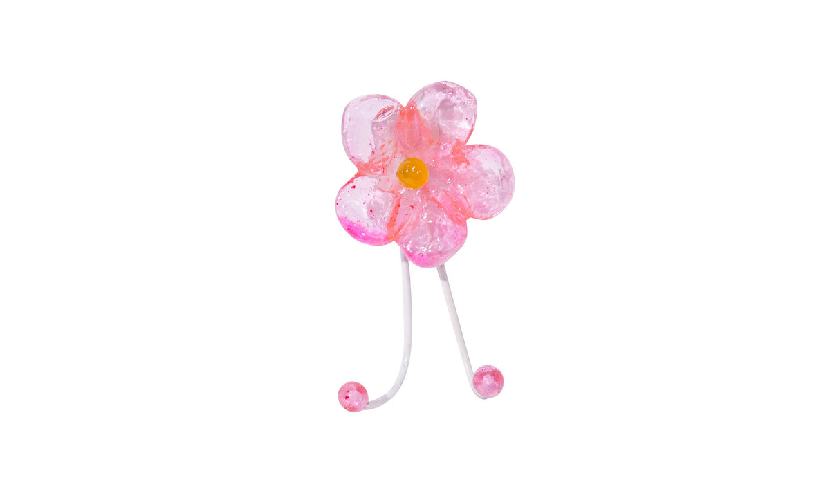 Wall Hook with pink resin flower, decorative wall hanger.