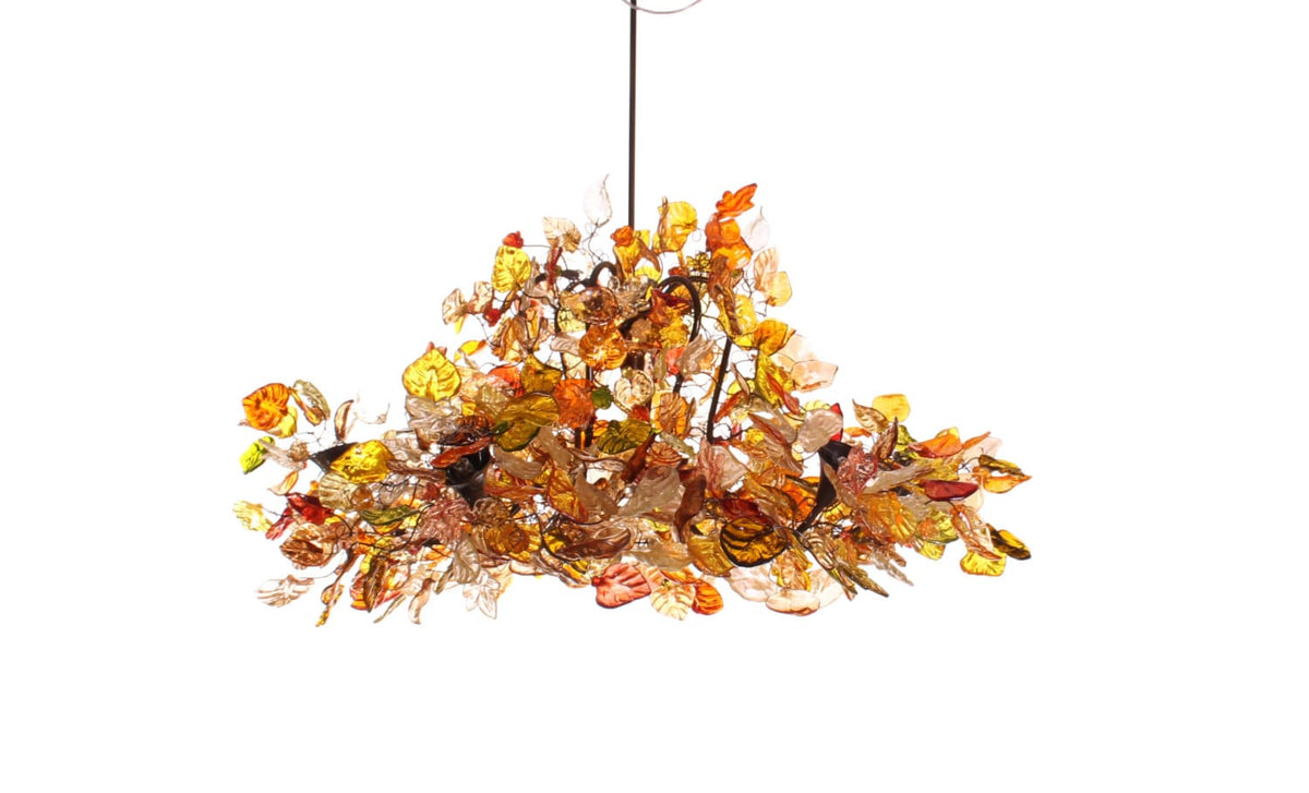 Hanging chandeliers with Champagne leaves and flowers for living room or Dining table lighting.
