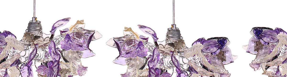 Handmade Triple Pendant Chandelier with Purple Flowers and Leaves - Elegant Ceiling Lighting for Kitchen Island and Dining Room