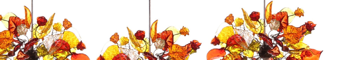 Triple pendants lights with warm color flowers and leaves for Kitchen Island.