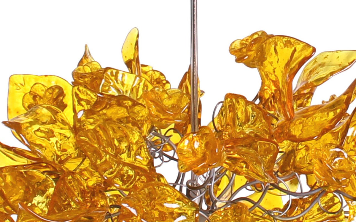 Lighting - Triple Pendant light with yellow flowers and leaves for Kitchen Island, Dining Room.