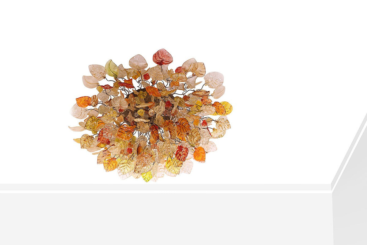 Flush Mount Ceiling Light with warm color flowers and leaves, ceiling mount light for kitchen, living room or Dining Room