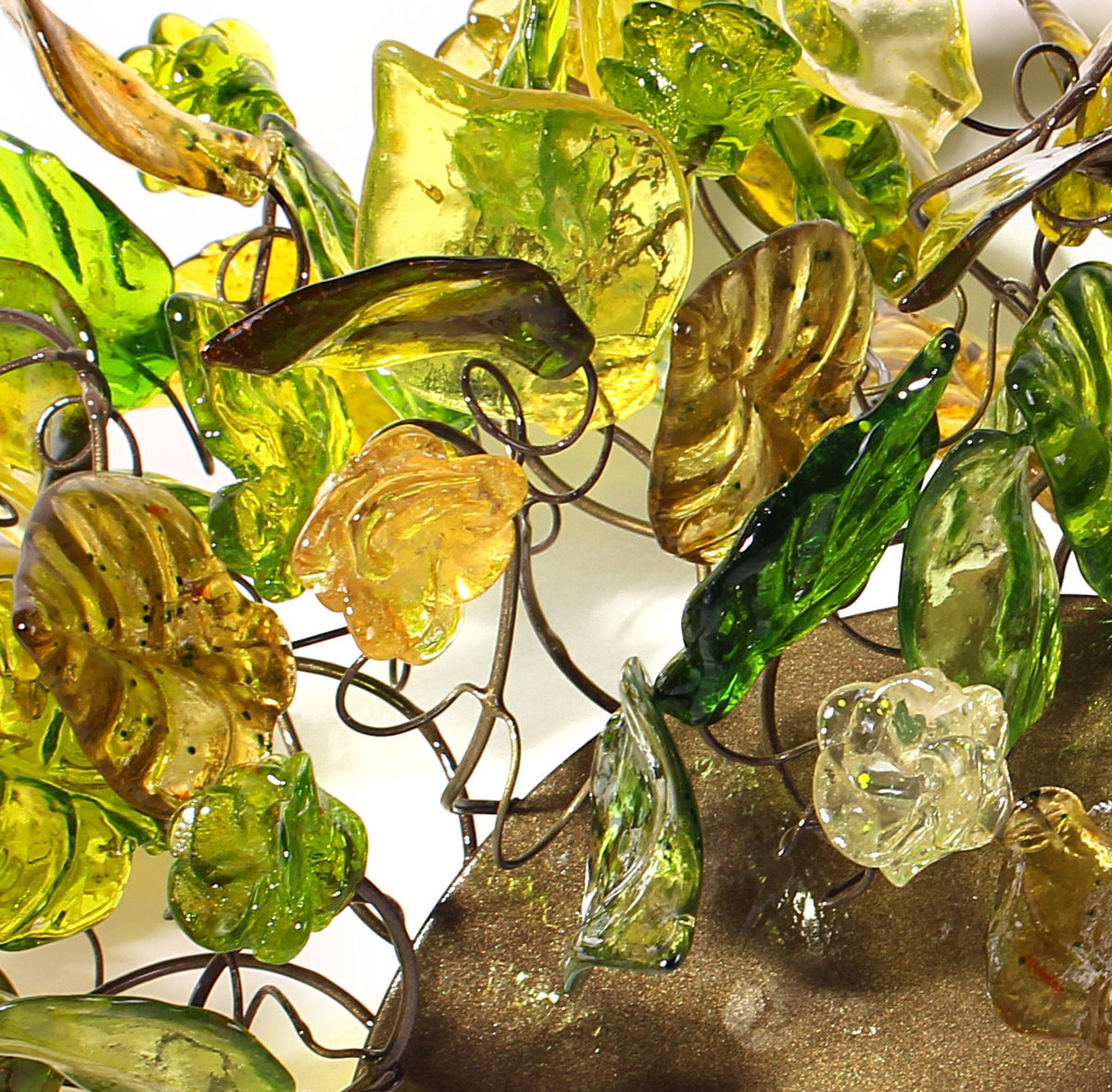 Green Floral Wall Sconce: Handmade Resin Leaves, Bronze Base