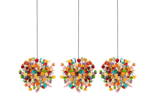 Triple Pendant light , multi pendants for island falls, ceiling light with multicolored flowers and leaves for Kitchen Island, Dining Room