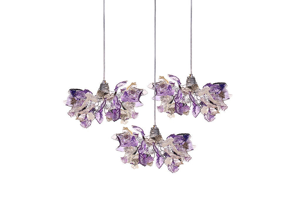 Triple Violet Gray Resin Flower Leaf Pendant Light Fixture: Kitchen Island Dining Room Ceiling Decor