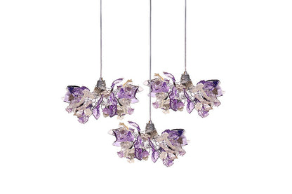 Triple Violet Gray Resin Flower Leaf Pendant Light Fixture: Kitchen Island Dining Room Ceiling Decor
