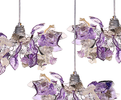 Triple Violet Gray Resin Flower Leaf Pendant Light Fixture: Kitchen Island Dining Room Ceiling Decor