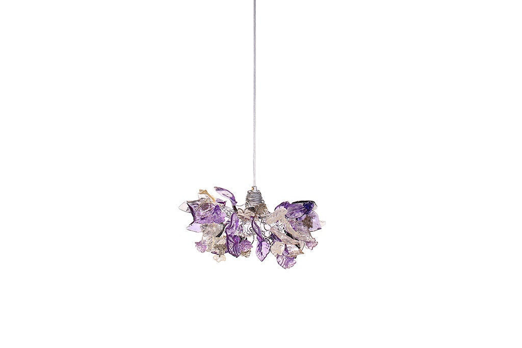 Triple Violet Gray Resin Flower Leaf Pendant Light Fixture: Kitchen Island Dining Room Ceiling Decor