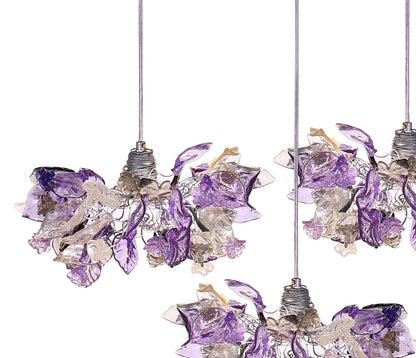 Triple Violet Gray Resin Flower Leaf Pendant Light Fixture: Kitchen Island Dining Room Ceiling Decor
