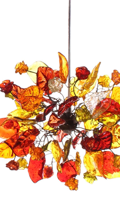 Triple pendants lights with warm color flowers and leaves for Kitchen Island.