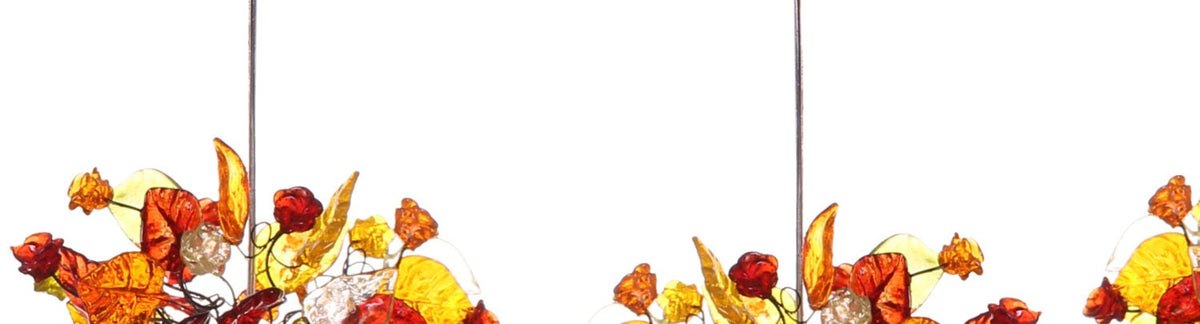 Triple pendants lights with warm color flowers and leaves for Kitchen Island.