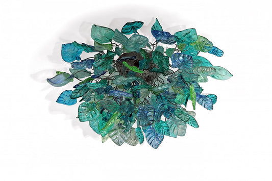 Blue Ceiling Flush mount lighting with Sea color flowers and leaves for Dining Room ,living room bedroom.