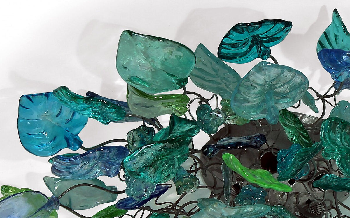 Blue Ceiling Flush mount lighting with Sea color flowers and leaves for Dining Room ,living room bedroom.