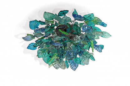 Blue Ceiling Flush mount lighting with Sea color flowers and leaves for Dining Room ,living room bedroom.
