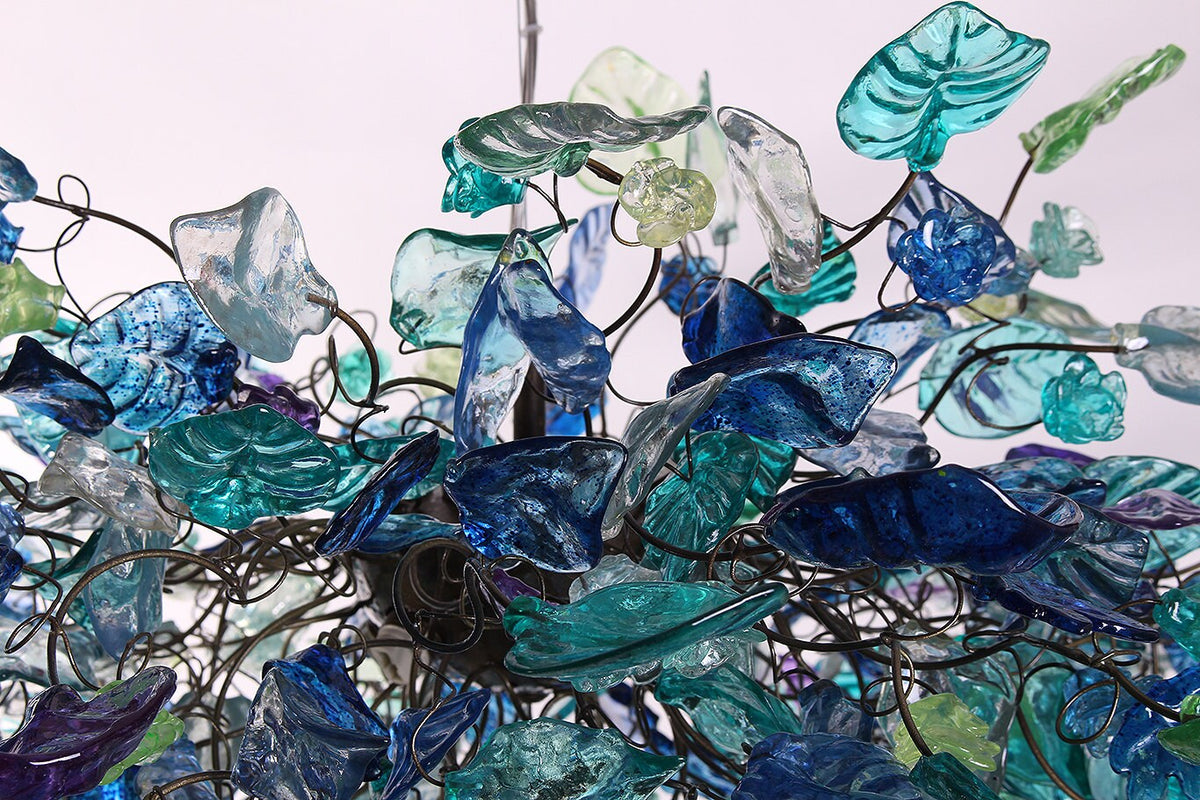Hanging chandeliers with Sea color flowers & leaves for Dining Room