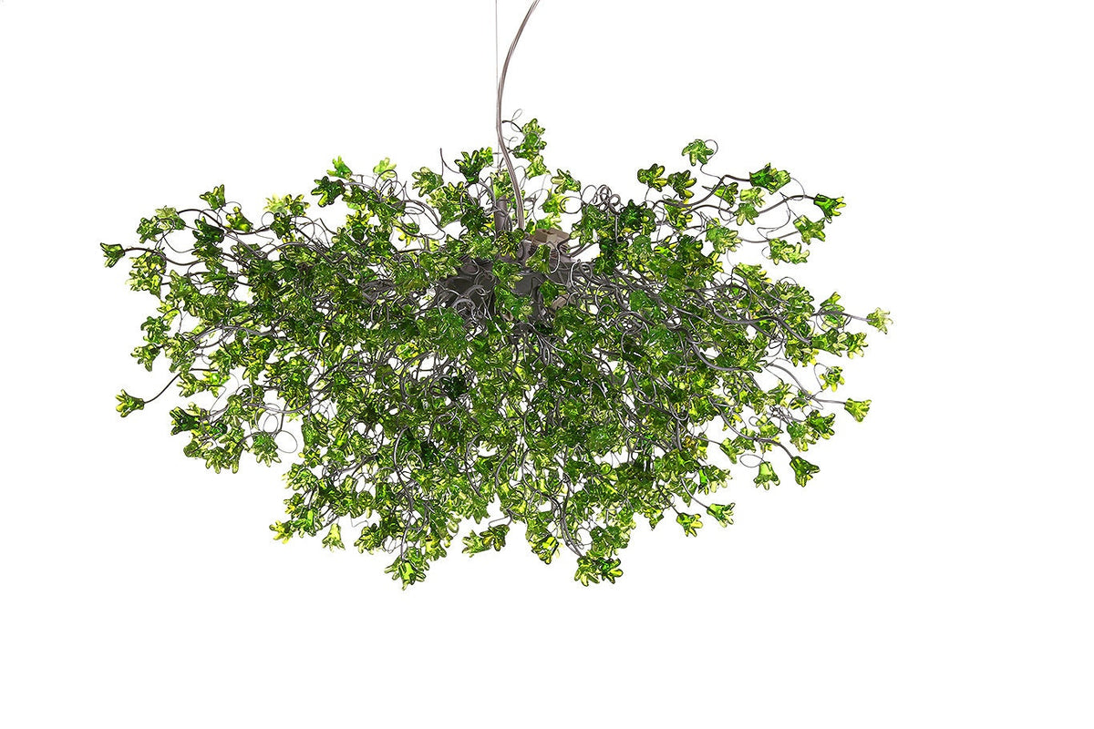 Modern Resin Flower Chandelier with Green Blossoms | Unique Hanging Pendant Light Fixture for Dining Room and Living Room décor