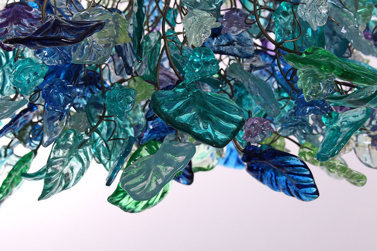 Hanging chandeliers with Sea color flowers & leaves for Dining Room