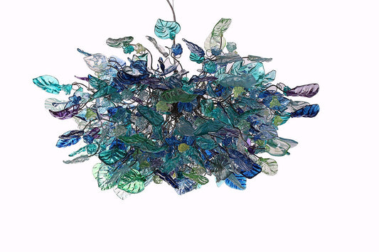 Hanging chandeliers with Sea color flowers & leaves for Dining Room