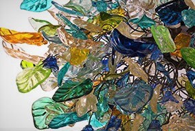 Hanging chandeliers with sea color and yellow flowers and leaves for Dining Room , living room or bedroom.