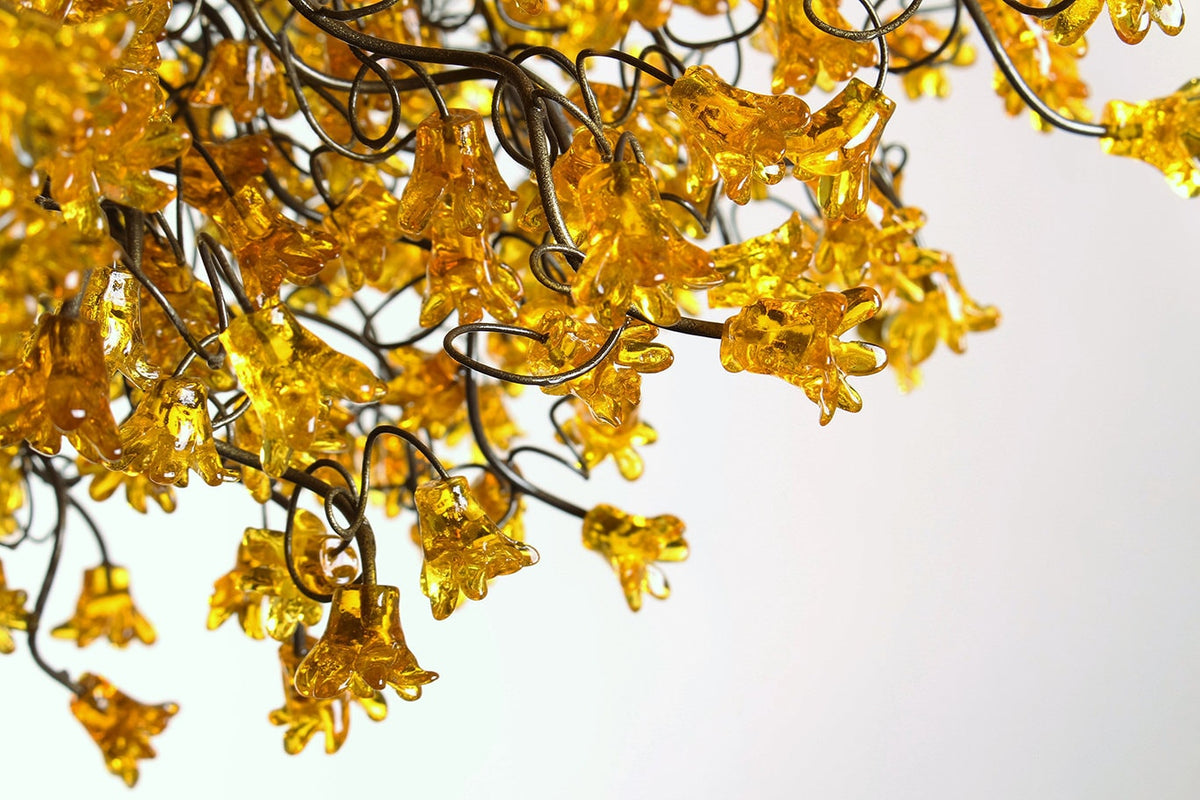 Large Yellow Floral Chandelier: Handmade Flower Resin Ceiling Lighting