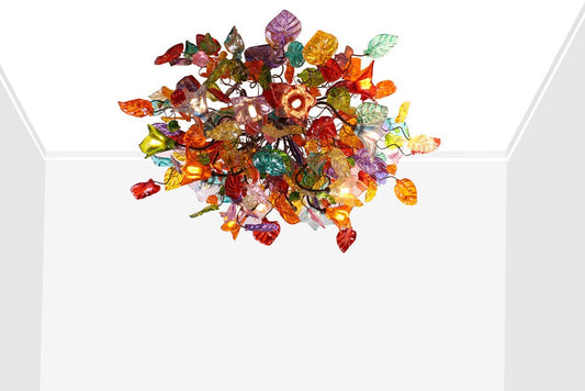 Ceiling mount light fixture - multicolored flowers and leaves lighting for Dining Room, living room, bedroom.