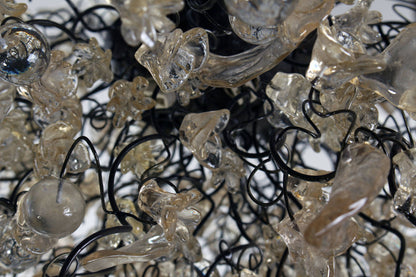 Large Chandelier, Clear Resin Flowers, Leaves, Bubbles, Dining Room Light