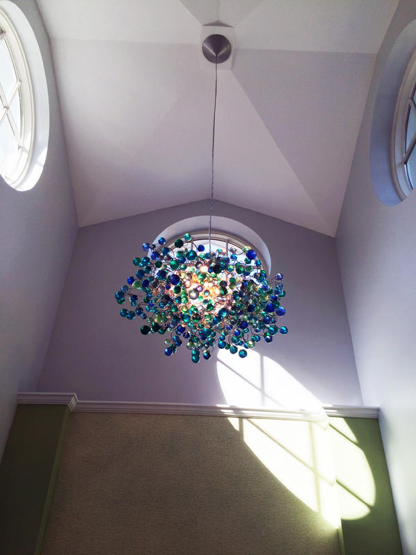 Cobalt blue Hanging chandeliers. light fixture with blue bubbles for Dining Room