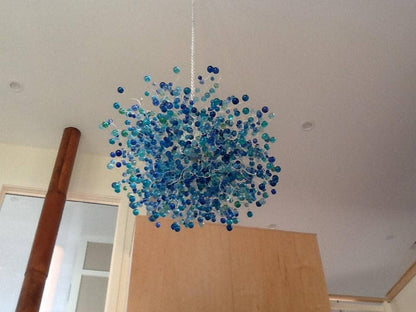 Blue Ceiling lighting fixture with blue bubbles for Dining Room, living room or open space.