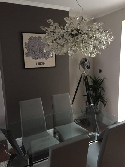 Hanging ceiling Light with white and clear leaves and flowers for Dining table or living room