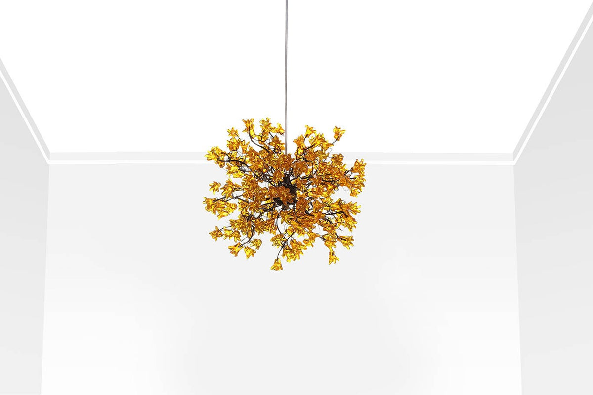 Hanging pendants light with yellow flowers for bedroom, bathroom, toilette or kitchen island .