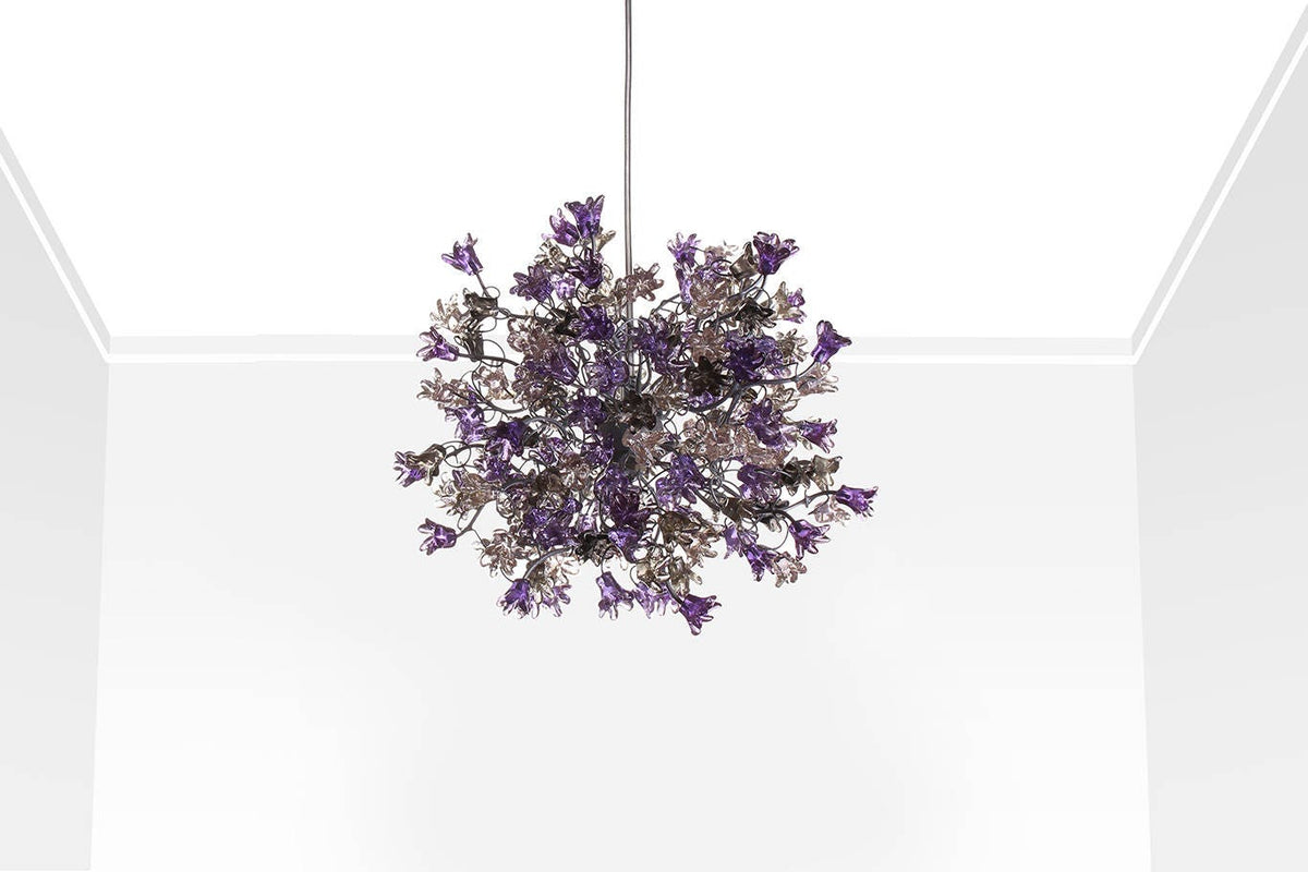 Hanging pendants light with purple and gray flowers for bedroom, bathroom, toilette or kitchen island .