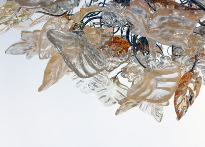 Lighting hanging chandeliers with Gold and clear color flowers and leaves, for Dining Room , hall or bedroom.