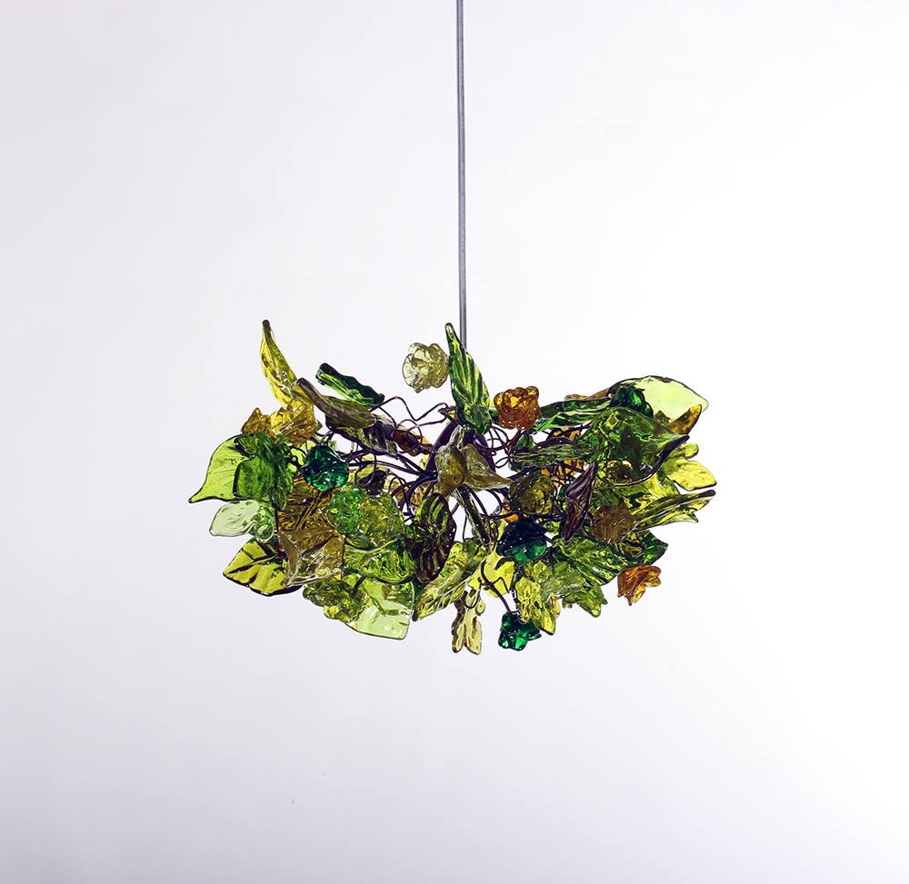 Ceiling Light fixture with green flowers and leaves - pendant light for rooms, bedroom, bathroom