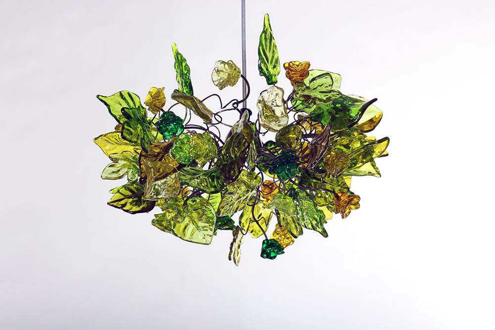 Ceiling Light fixture with green flowers and leaves - pendant light for rooms, bedroom, bathroom
