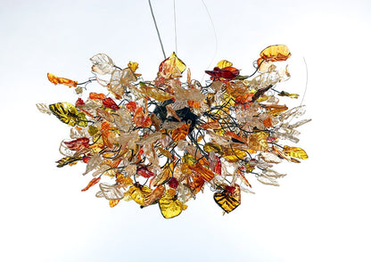 Large Floral Chandelier: Champagne Resin Flowers & Leaves Lighting