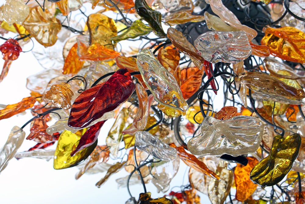Large Floral Chandelier: Champagne Resin Flowers & Leaves Lighting