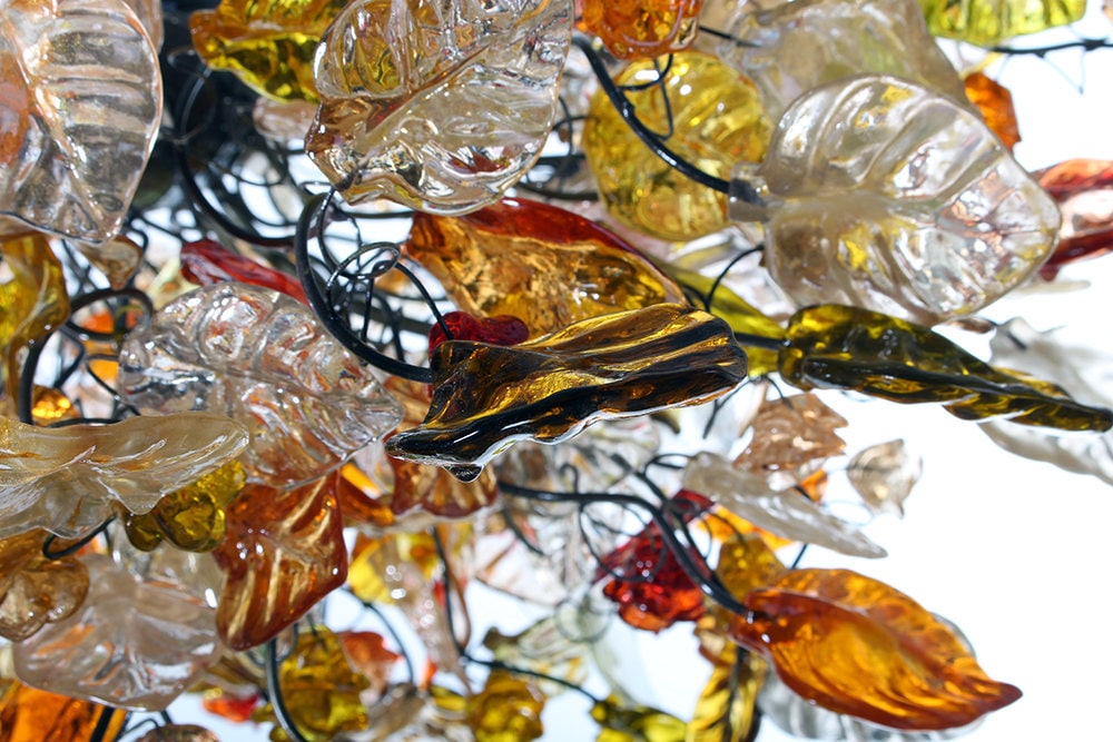 Large Floral Chandelier: Champagne Resin Flowers & Leaves Lighting