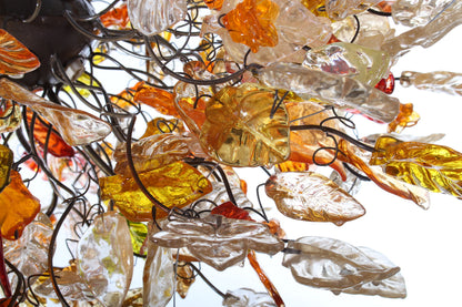 Large Floral Chandelier: Champagne Resin Flowers & Leaves Lighting