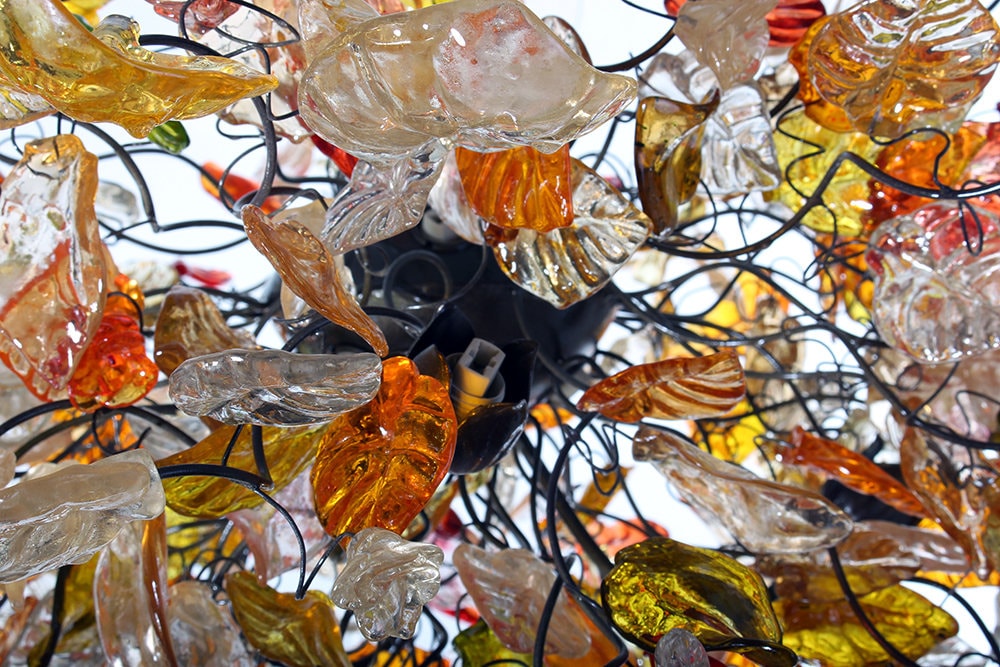 Large Floral Chandelier: Champagne Resin Flowers & Leaves Lighting