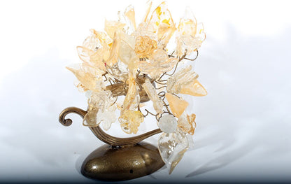 Floral Wall Sconce: Cream & Gold Resin Flowers, Brass Accent