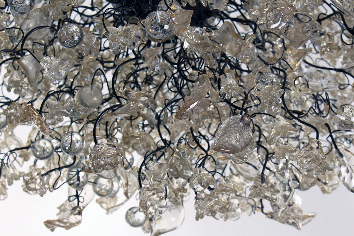 Large Chandelier, Clear Resin Flowers, Leaves, Bubbles, Dining Room Light