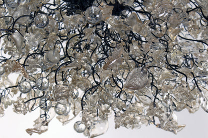 Large Chandelier, Clear Resin Flowers, Leaves, Bubbles, Dining Room Light