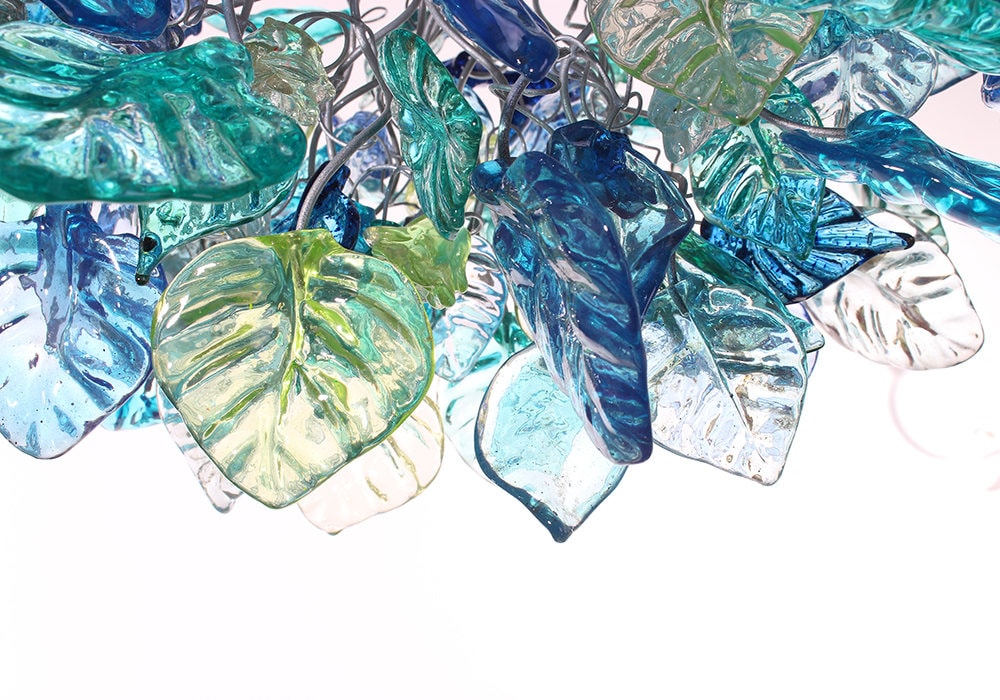 Unique Chandelier with Sea color flowers and leaves, for Dining Room, hall or bedroom.