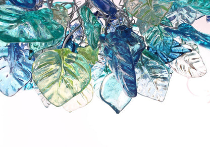 Unique Chandelier with Sea color flowers and leaves, for Dining Room, hall or bedroom.