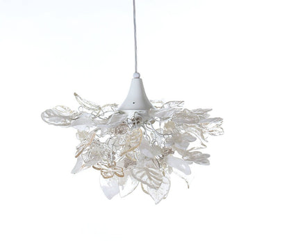 Elegant Floral Chandelier: White Resin Flowers & Leaves Lighting