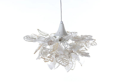 Elegant Floral Chandelier: White Resin Flowers & Leaves Lighting