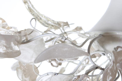 Elegant Floral Chandelier: White Resin Flowers & Leaves Lighting